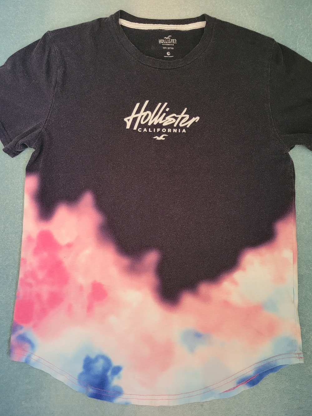 Hollister Black, Pink & Blue Tie-Dye Logo Tee